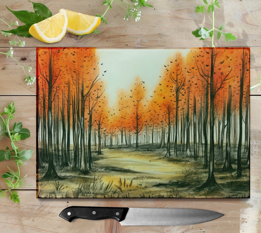 Fall Trees Glass Cutting Board