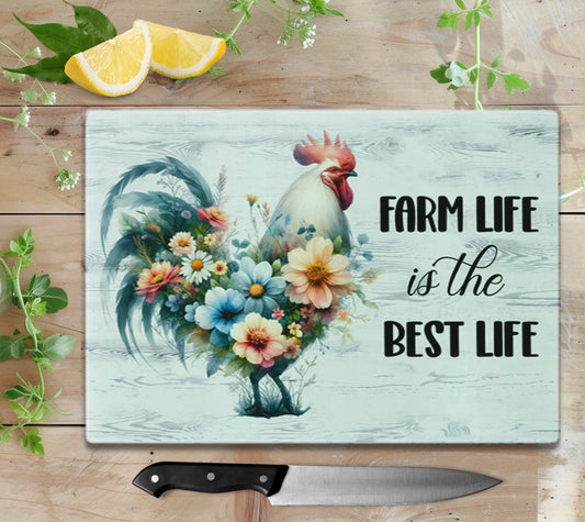 Farm Life is the Best Life Glass Cutting Board