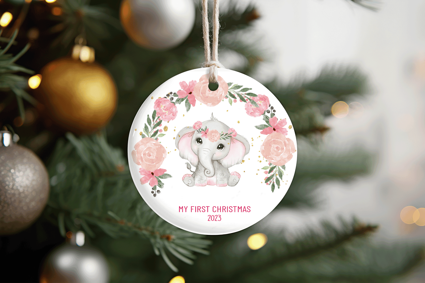 Baby's First Christmas Pink Elephant Ornament