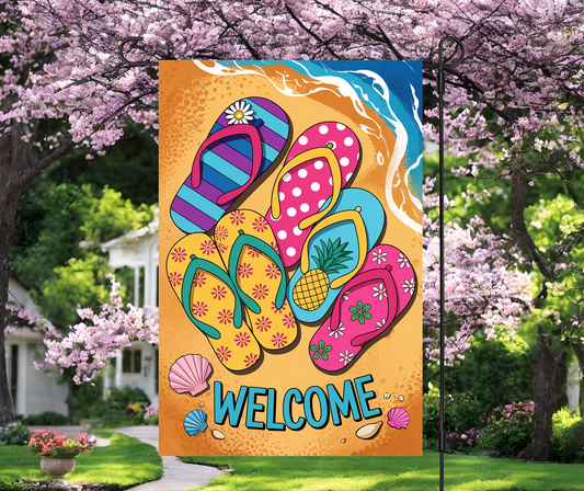 Colorful Welcome Flip Flops Garden Flag