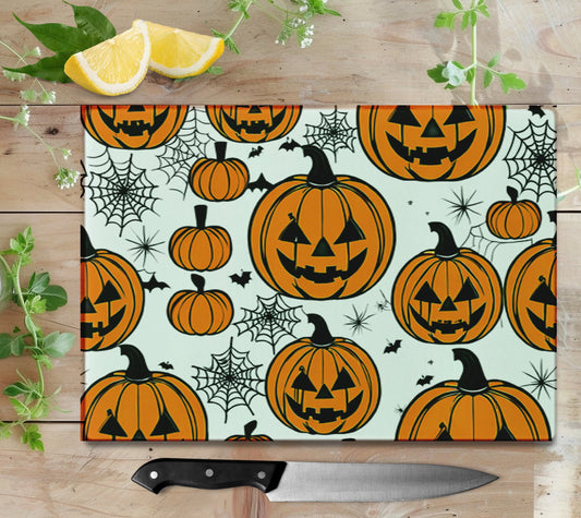 Halloween Pumpkins Glass Cutting Board