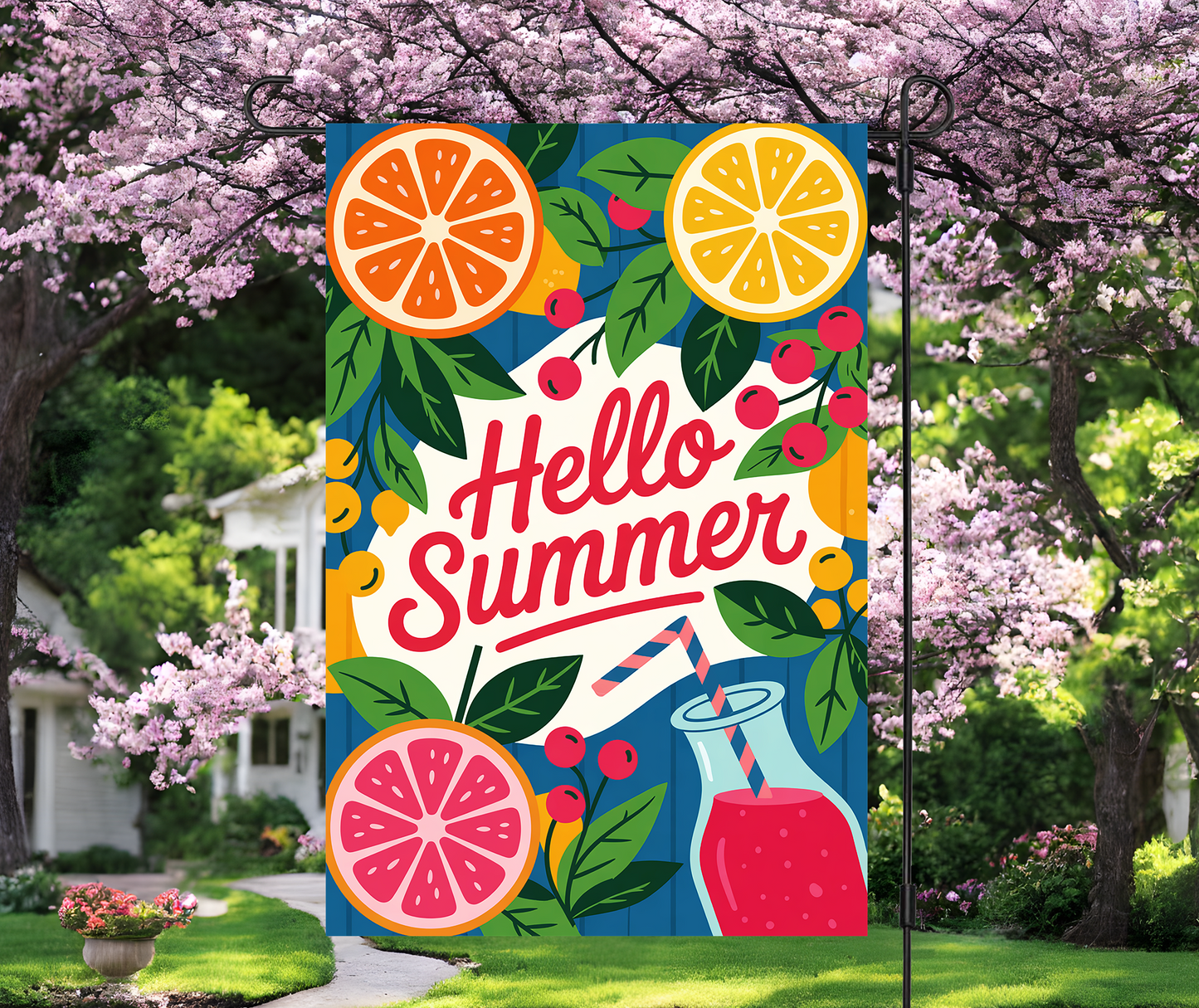 Hello Summer Fruit Slices Garden Flag
