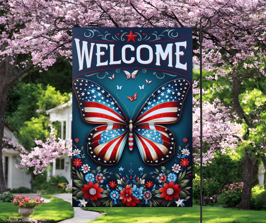 Patriotic Butterfly Garden Flag
