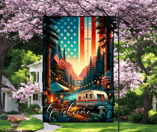 Patriotic Camper Garden Flag