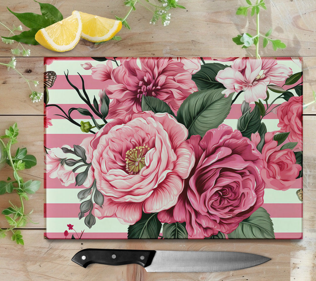 Pink Peonies Glass Cutting Board