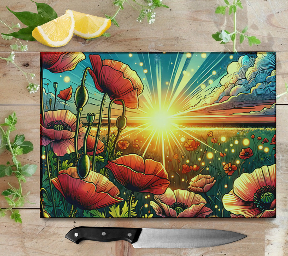 Poppy Sunset Glass Cutting Board