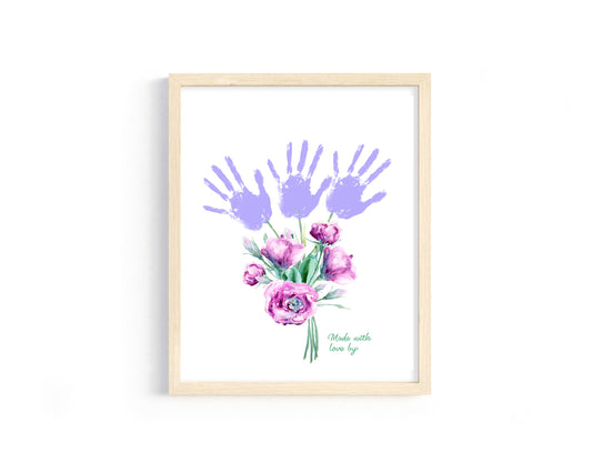 DIY Purple Flowers Bouquet Handprint Sign