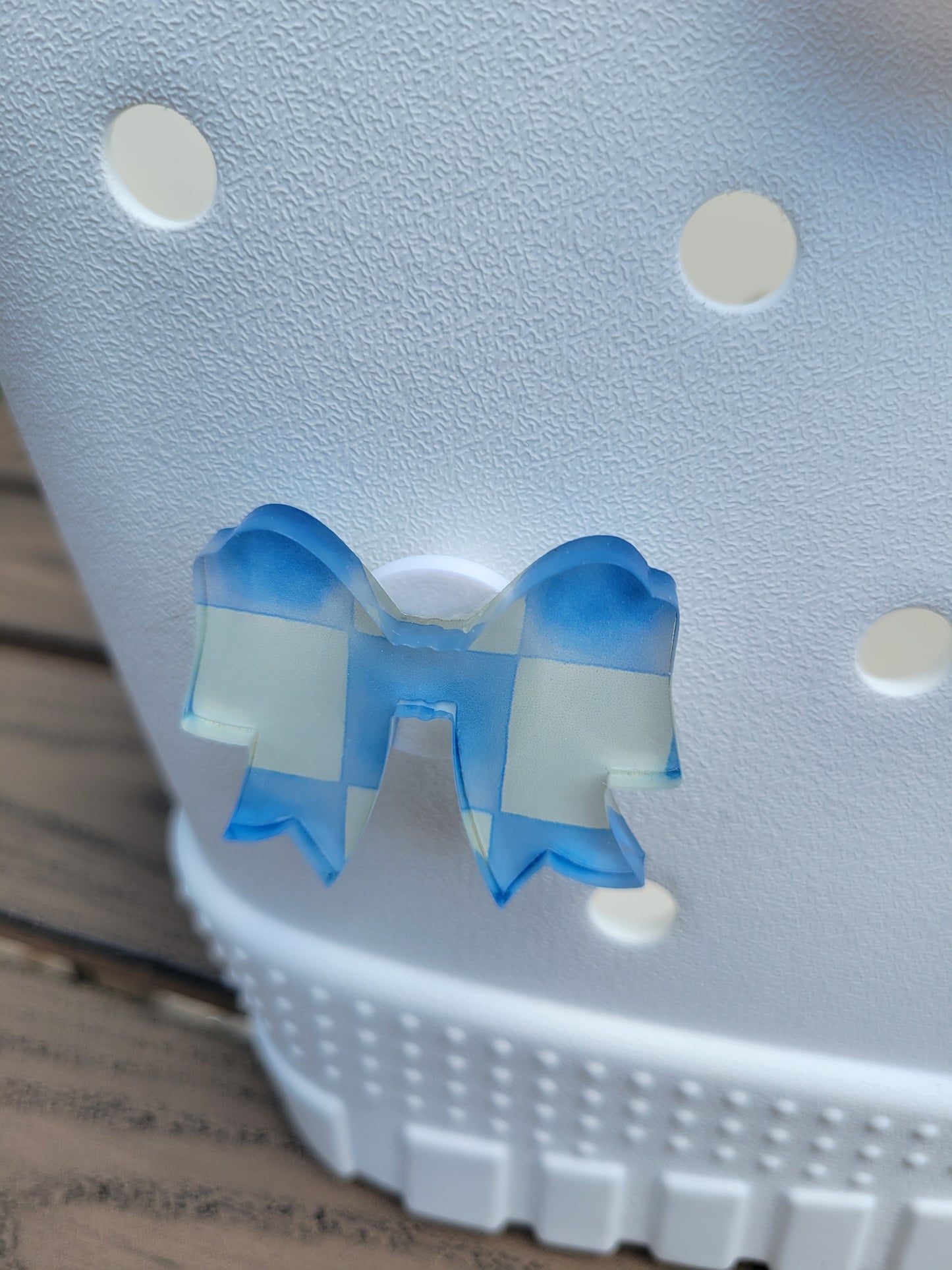 Blue Checkered Bow Bag Charm