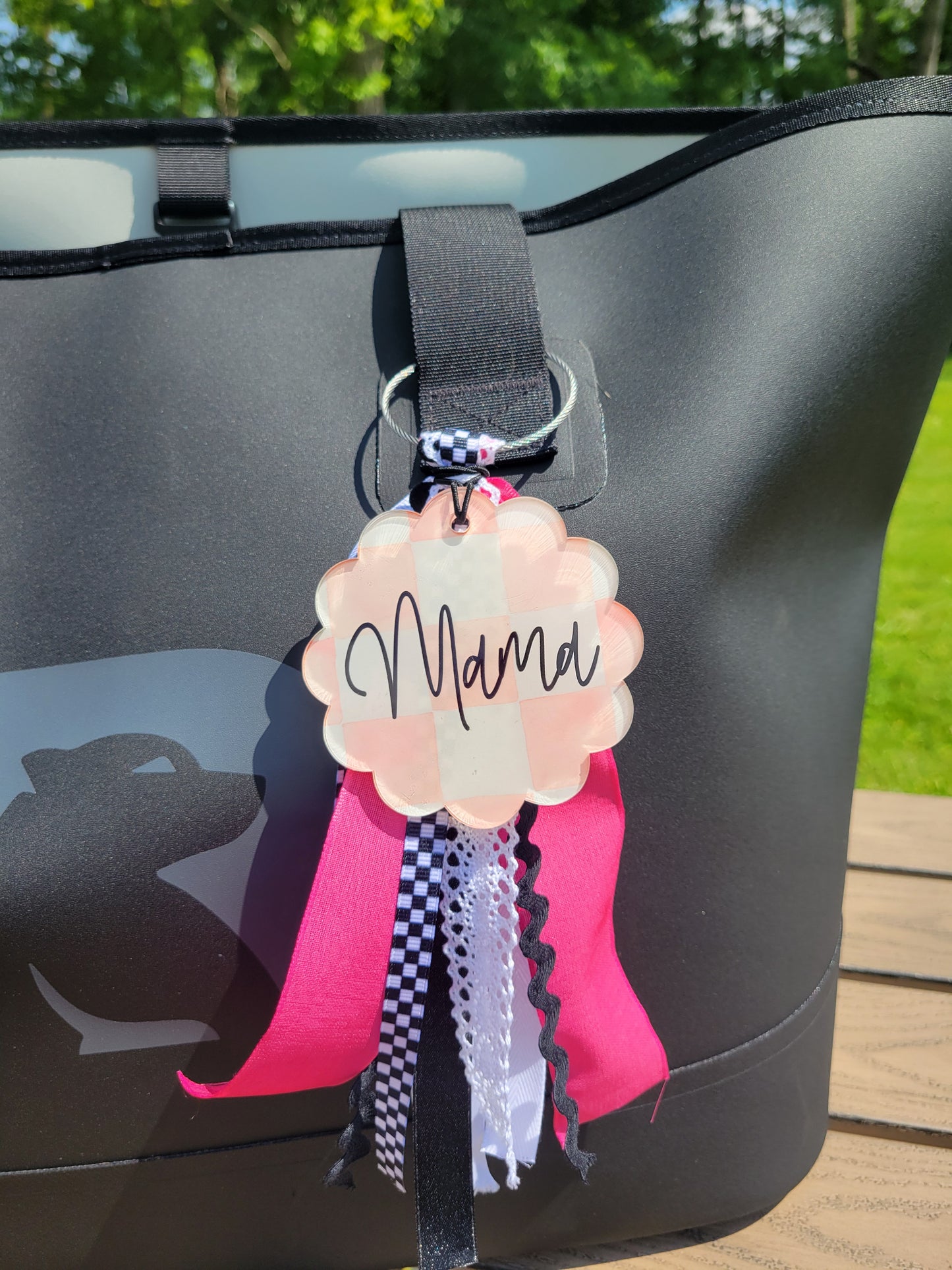 Pink Checkered Mama Ribbon Tag
