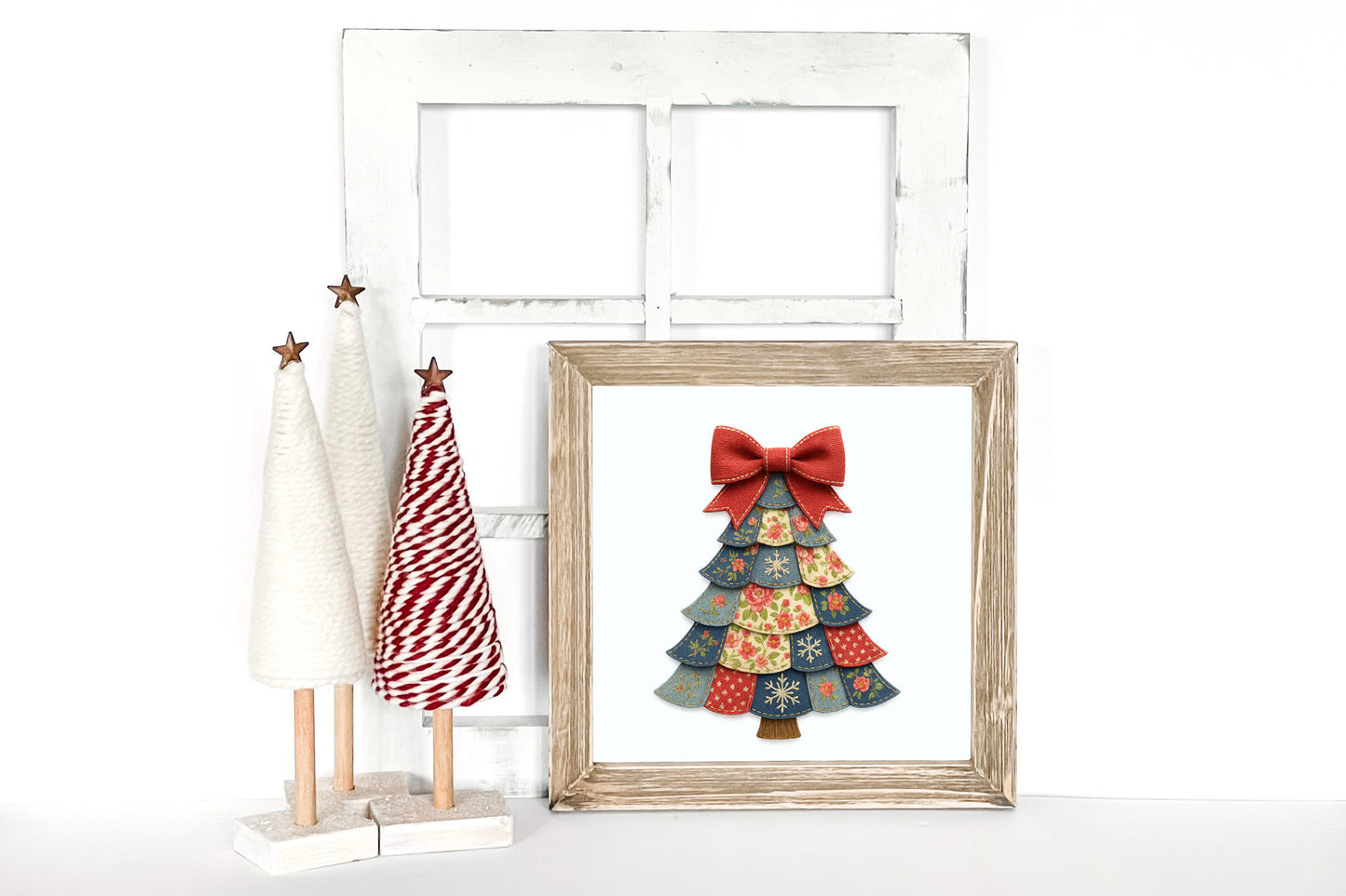 Patchwork Christmas Tree Reverse Canvas Sign