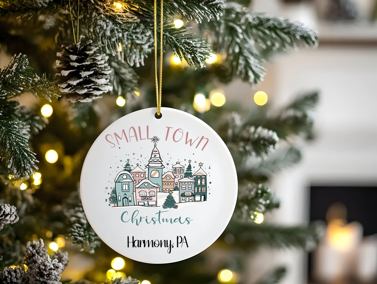 Custom Small Town Christmas Ornament | Personalized Hometown Holiday Keepsake