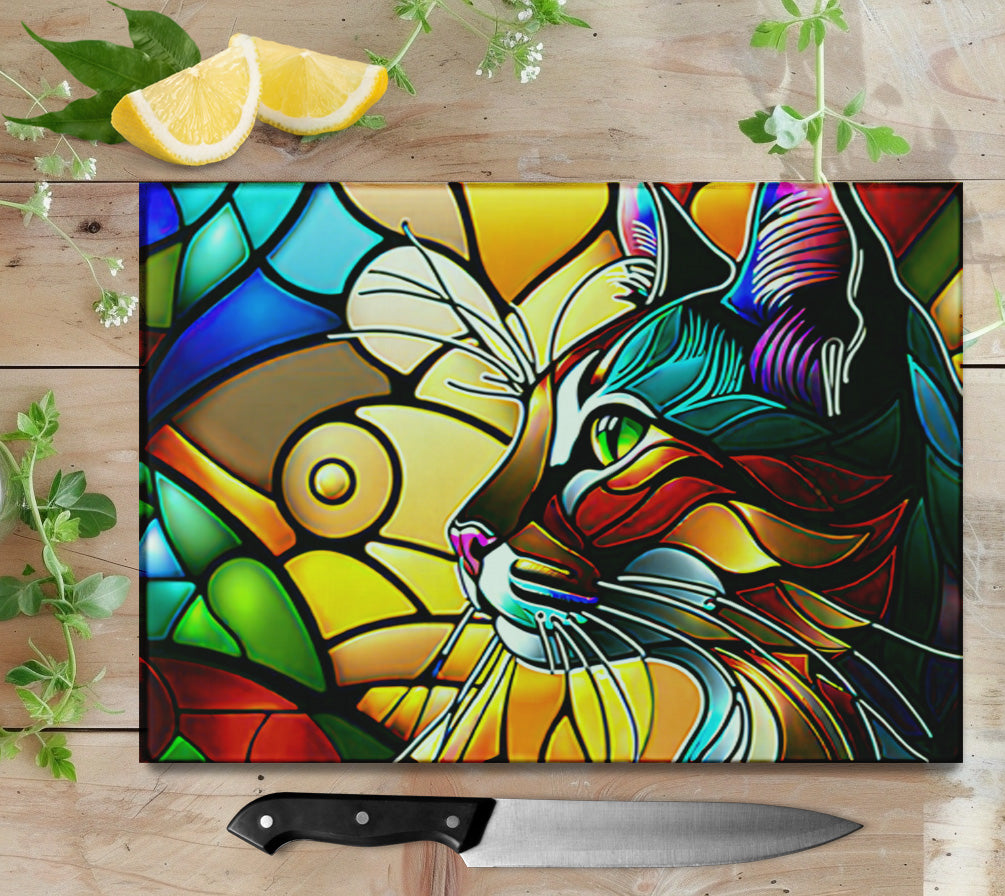 Stained Glass Cat Glass Cutting Board