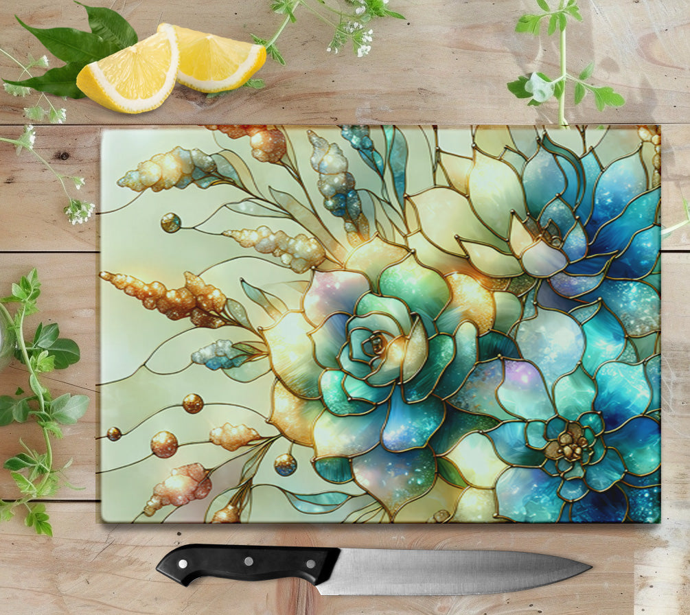 Stained Glass Succulents Glass Cutting Board