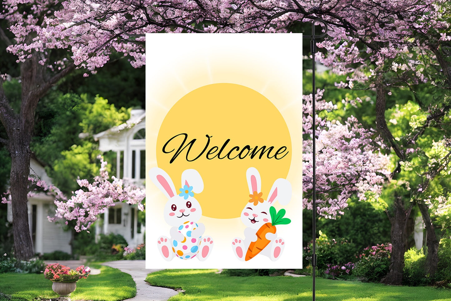 Welcome Easter Bunnies Garden Flag