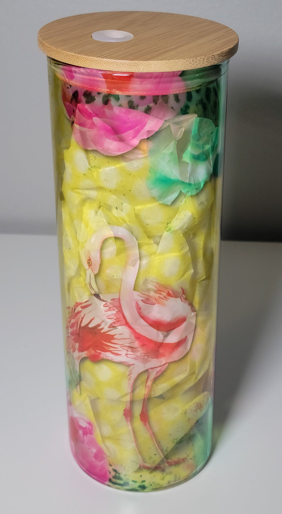 Floral & Flamingo Glass Tumbler